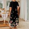 Women's Fashionable And Casual Long Beach Skirt Round Neck Short Sleeved Loose Retro Print Dress