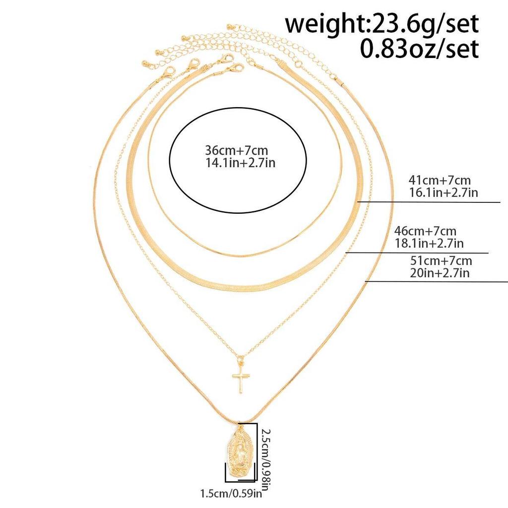 Salircon 4Pcs/Set Simple Trend Gold Color Jesus Cross Pendant Necklace Creative Adjustable Metal Choker Chain Charm Jewelry Lady