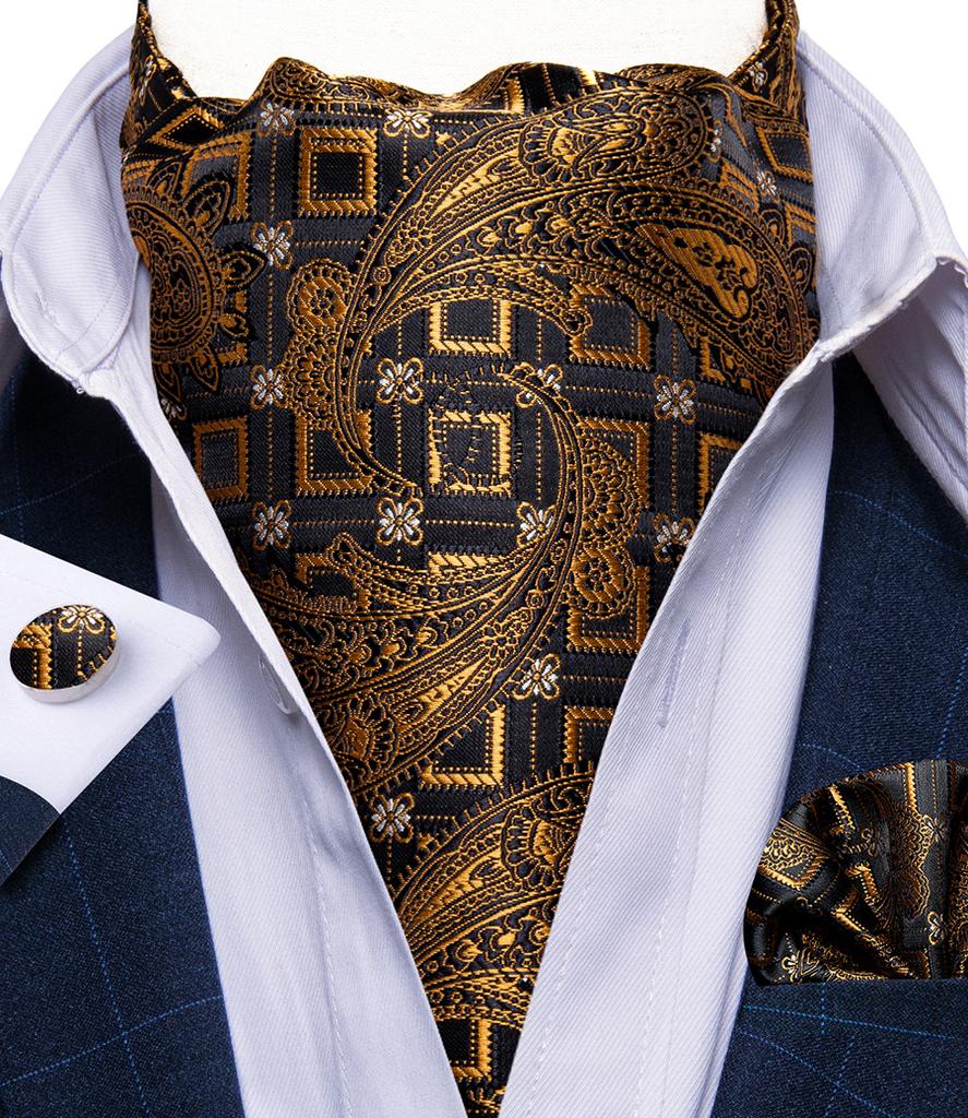 Новый галстук Ascot для мужчин, классический галстук с узором пейсли, шелковый носовой платок с запонками, набор галстуков для вечеринки