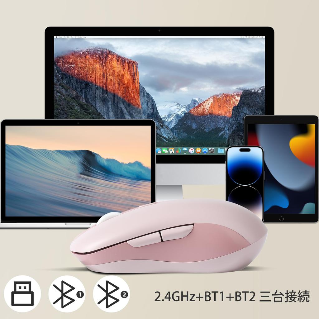Wireless Bluetooth and USB Compatible with Microsoft and Pink Mouse, 2.4GHz Compatible, Quiet, Rechargeable, Optical, Compact, Portable, Cordless,