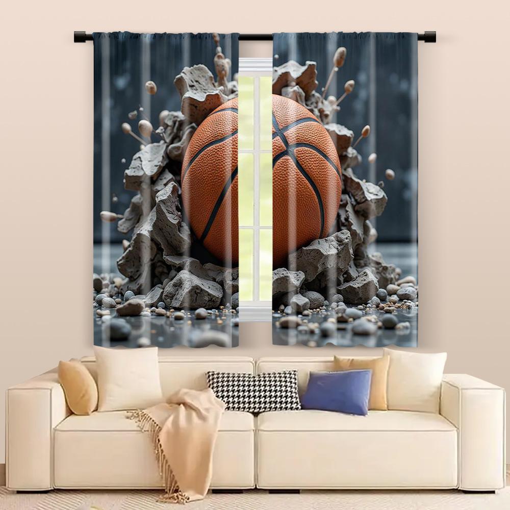 2 pcs   filtering curtains (excluding rods   non-movable   without batteries) Brave basketballbackgroundsuitable for use in
