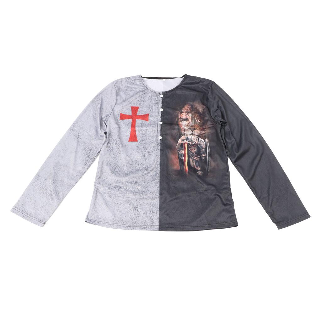 Men Medieval Long Sleeve T Shirt Loose Casual Fashionable Animal Graphic Print Button Top for