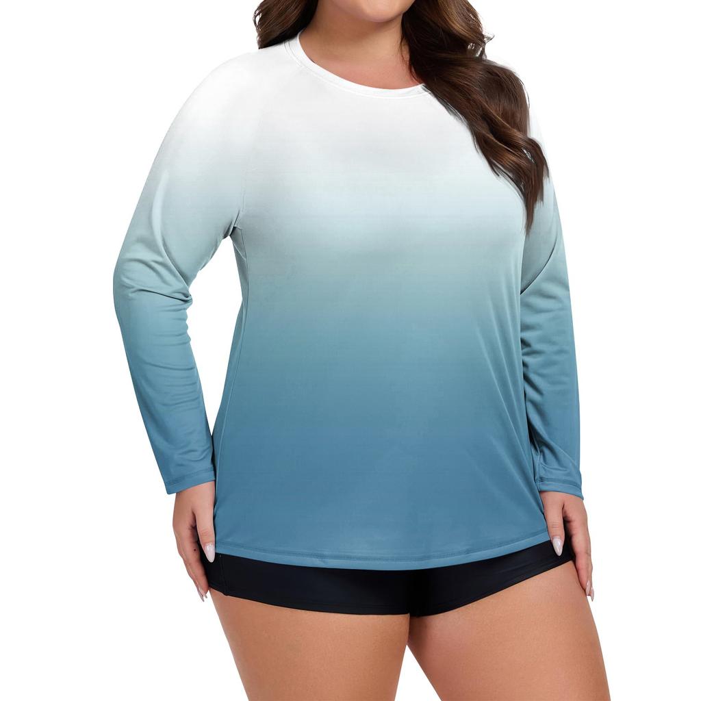 Women's Printed Large Size Long Sleeve Swimsuit Sun  Jacket Quick Dry Hiking Top