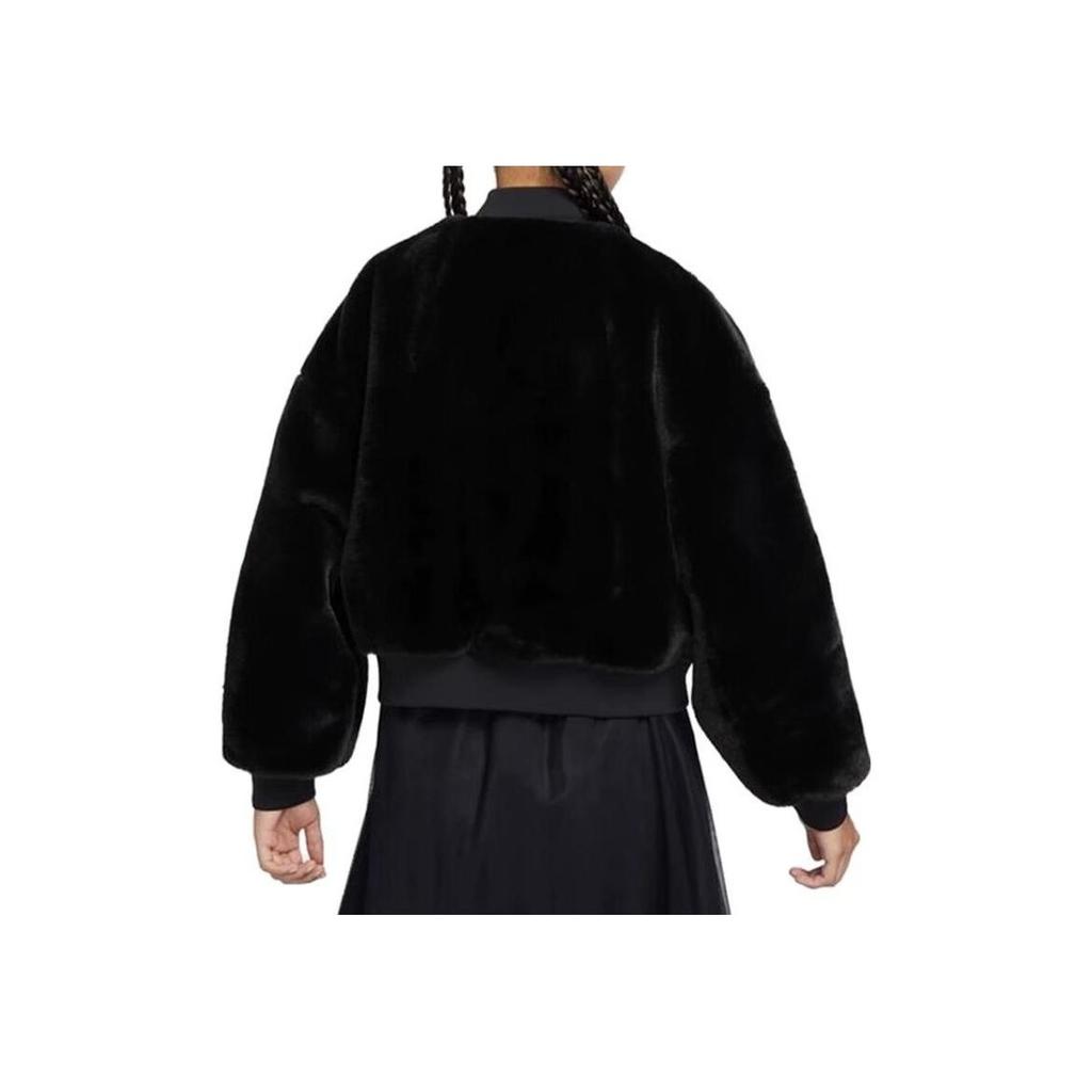 Nike Двусторонняя плюшевая флисовая куртка с бейсбольным воротником Женские куртки черные FB8693-010