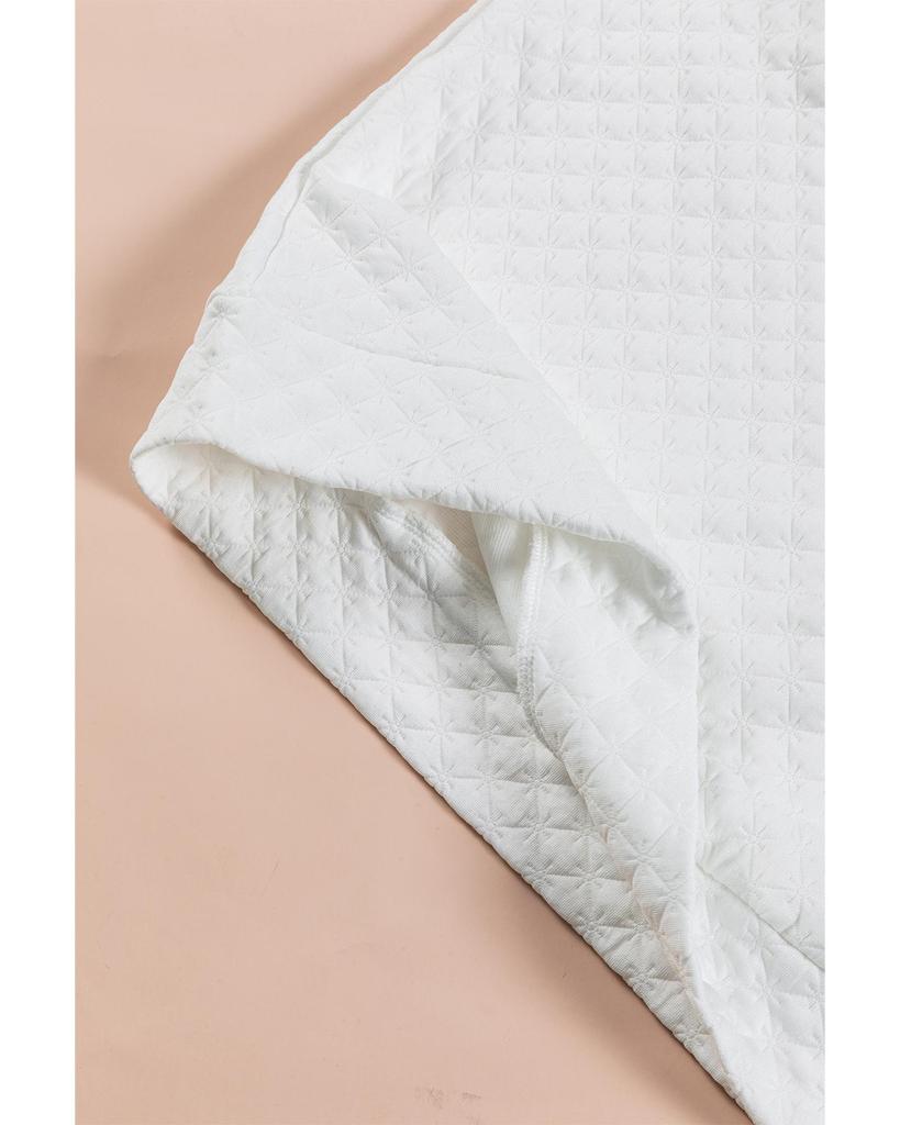 Azura Exchange White Split Neck Quilted Long Sleeve Top