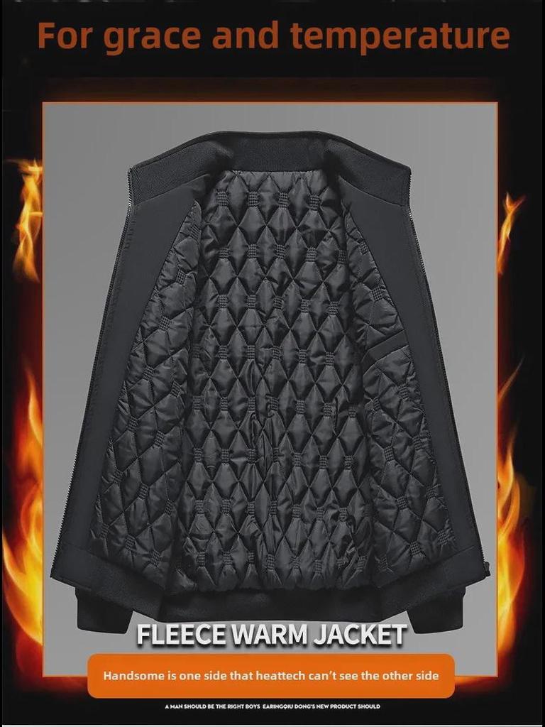 Мужская большая бархатная утолщенная куртка с воротником-стойкой - модное пальто для пап на осень и зиму