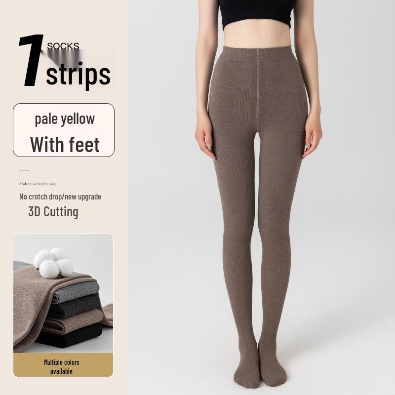 Женские серые колготки в вертикальную полоску - Не сползающие, с плюшевой подкладкой, плотные, теплые, с компрессионным эффектом для похудения для ношения весной, осенью и зимой.