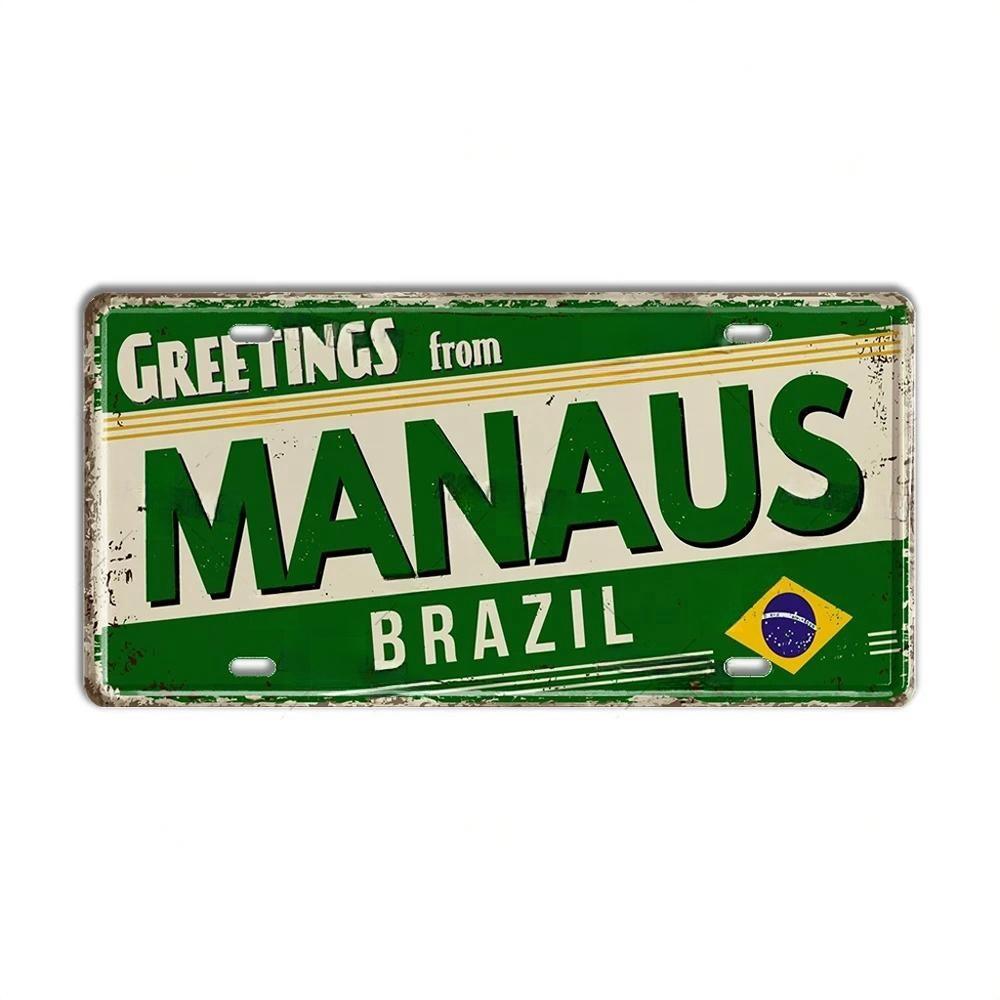 Vintage BRAZIL Landmark License Plate Rio De Janeiro Metal Sign City State Decorative Car Plate Bar Pub Garage Club Wall Decor