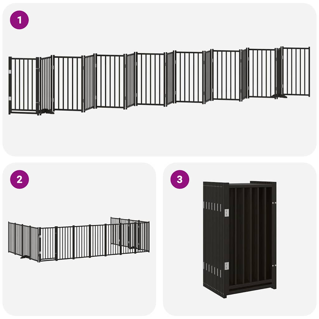15 Piece Foldable Black Dog Gate 750 cm Poplar Wood