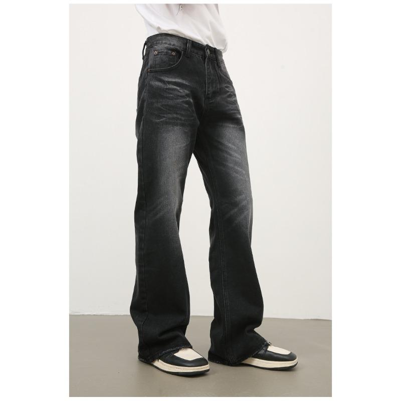 Retro Black and Gray Loose Straight Jeans Men's Washed Cat Whiskers Micro Flare Pants Straight Loose Jeans for Men Fashionable and Comfortable Pants