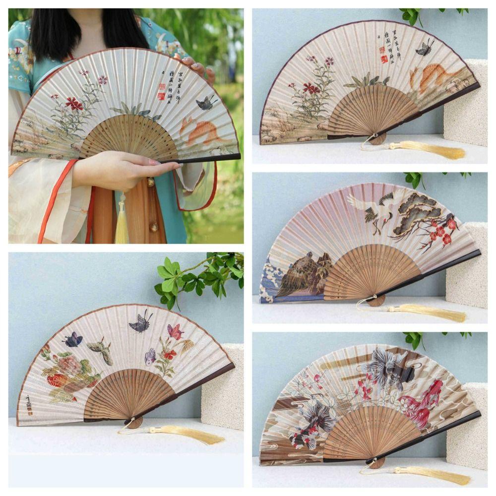 Бамбуковый каркас Рука Ручной веер Традиционное ремесло Веер для танца Ханфу Украшение для дома Орнамент Ремесло