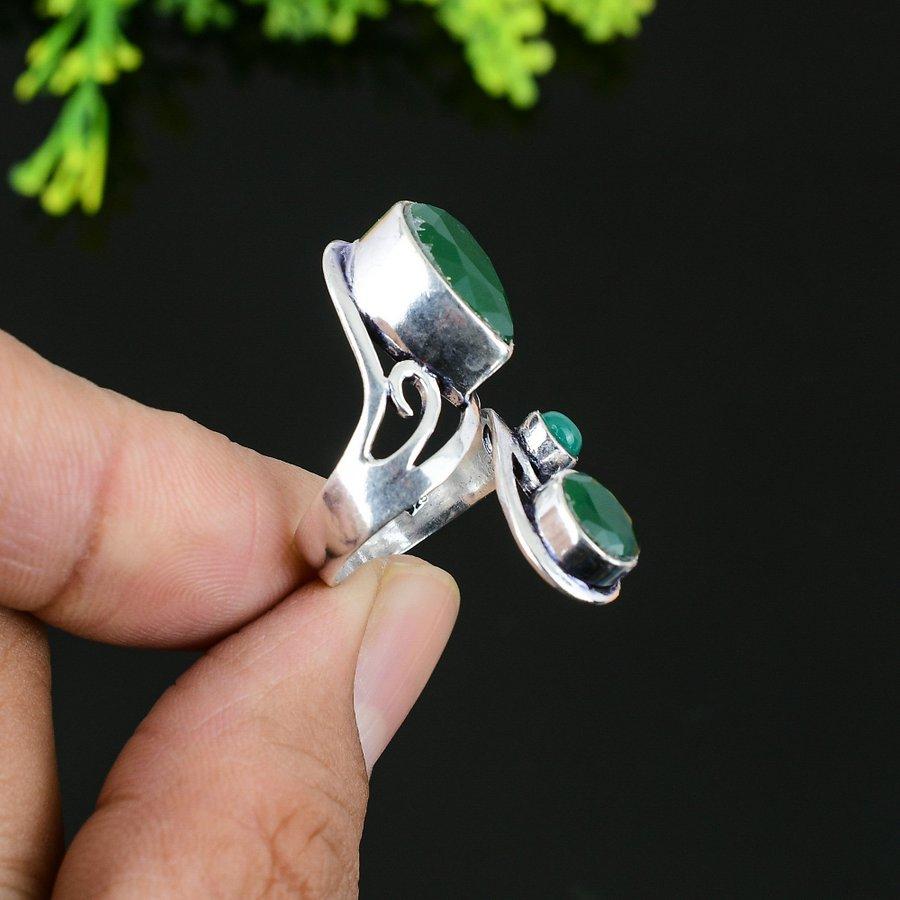 Skota Emerald Natural Gemstone Handmade Gift Jewelry Ring Size 10.5 t2W35