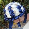 Wedding Bouquet for Bride Satin Artificial Flower Bridal Bouquet with Rhinestones Faux Pearls Bridesmaid Flower Bunch with Handle