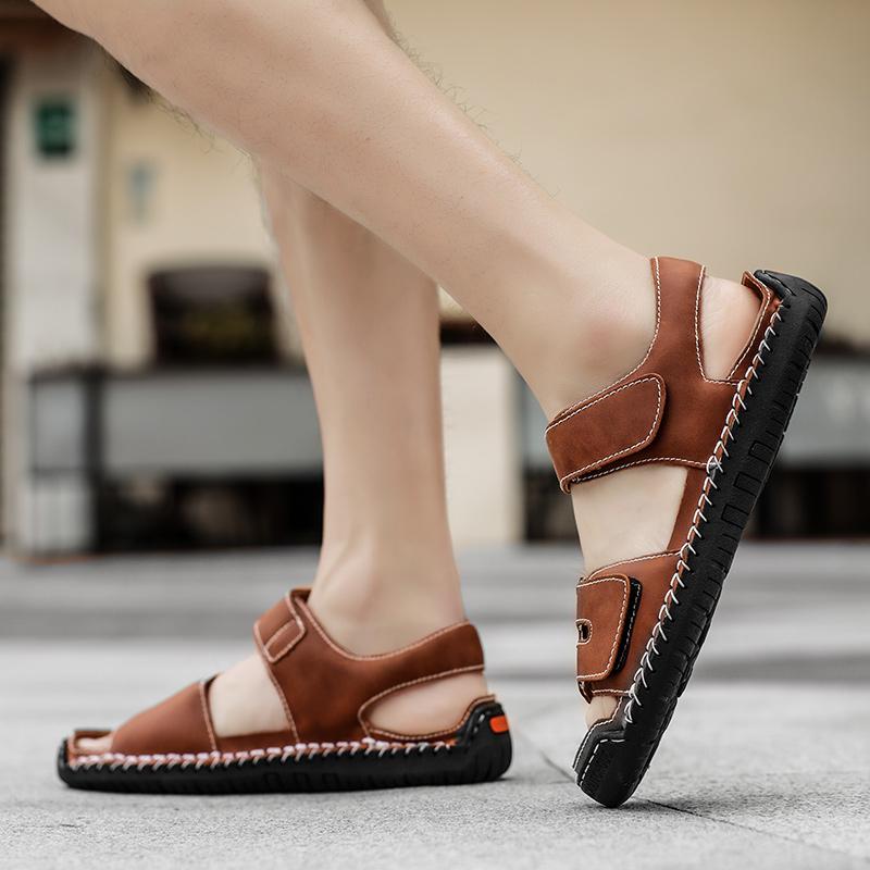 Men Sandals Black Leather Gladiator Sandals Outdoor Summer Roman Sandals for Men Beach Shoes Plus Size