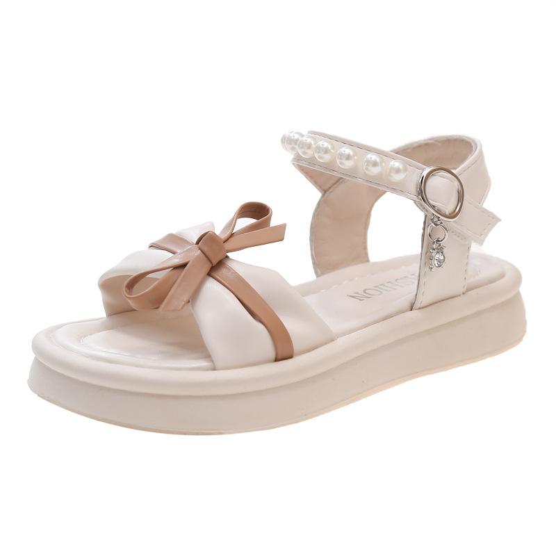 Summer New Kids Sandal Sweet Bowtie Princess Shoes for Girls Open-toe Fashion Children Pearl Ankle Strap School Causal Sandals