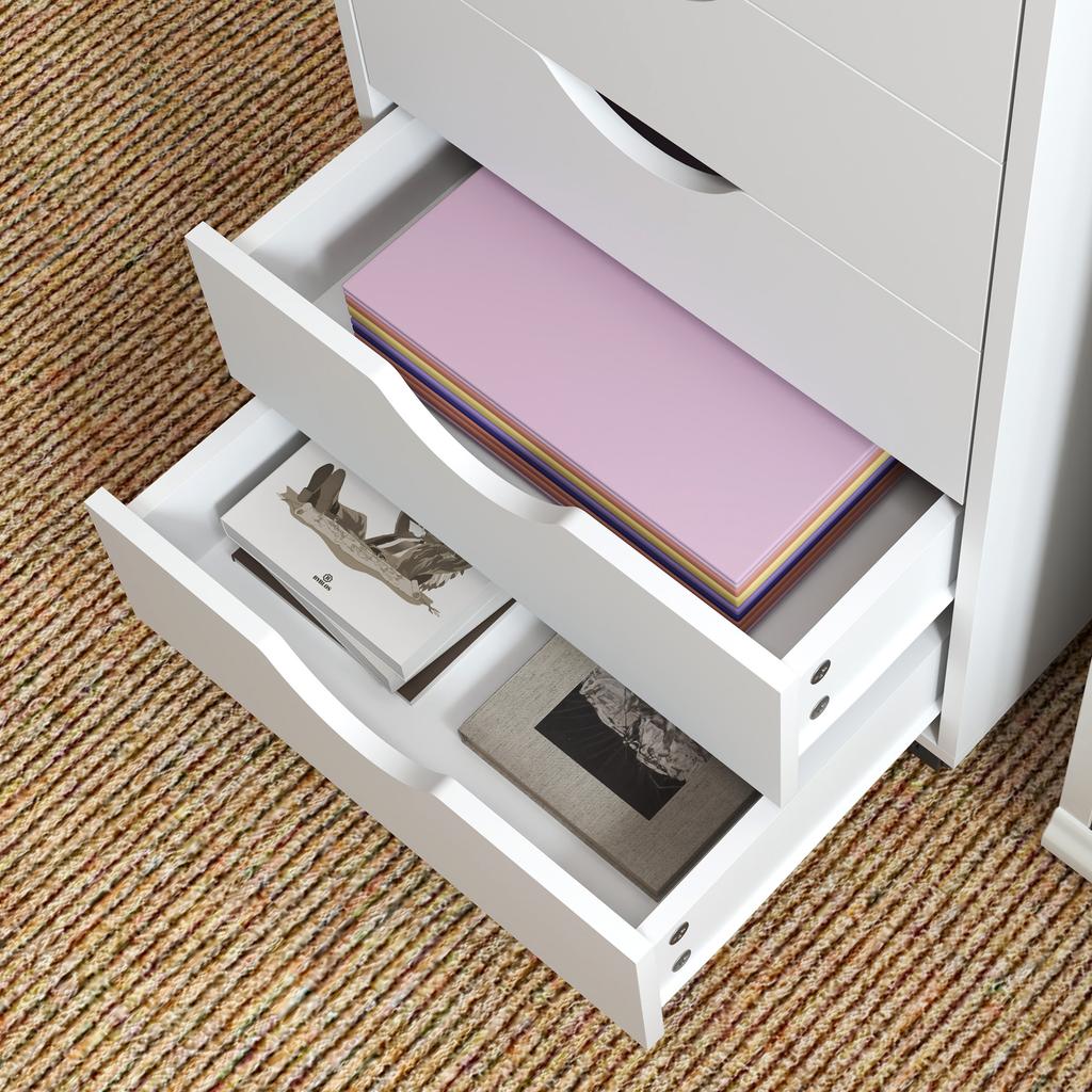 5-Drawer Office Chest with Swivel Casters and Brakes. 40x40x67cm. White