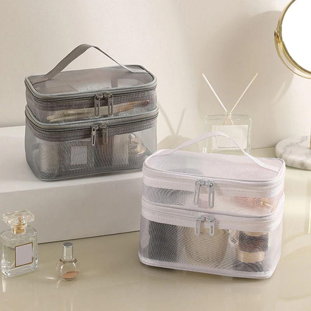 1/2/3 Layers Mesh Cosmetic Bags Zipper Perspective Makeup Bag Casual Cosmetic Storage Bag Women