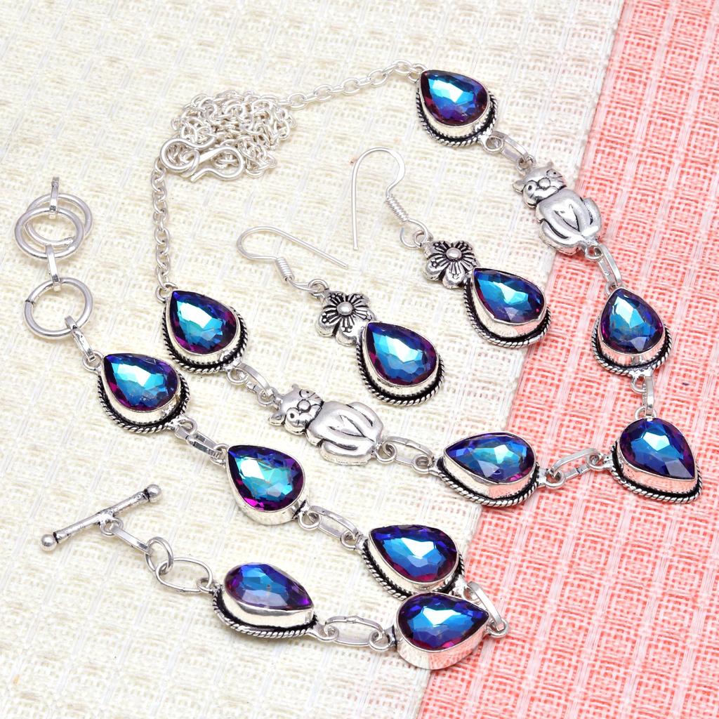 Mystic Topaz Titanium Handmade For Blackfriday Gift Jewelry Set 18-20''
