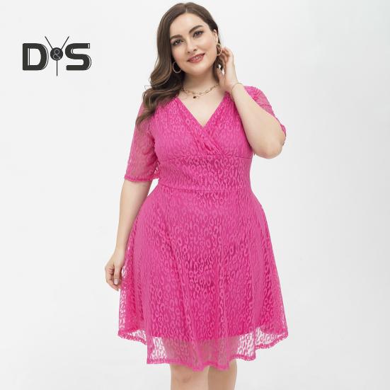 Платье больших размеров с кружевным V-образным вырезом и короткими рукавами с леопардовым узором, двухслойное платье миди для выпускного вечера, свадьбы, вечеринки, летнее короткое платье