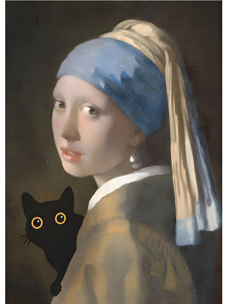 Винтажный Юмор Черный кот в лесном озере Холст Картина Забавный котенок Настенный художественный принт постер для гостиной украшения дома