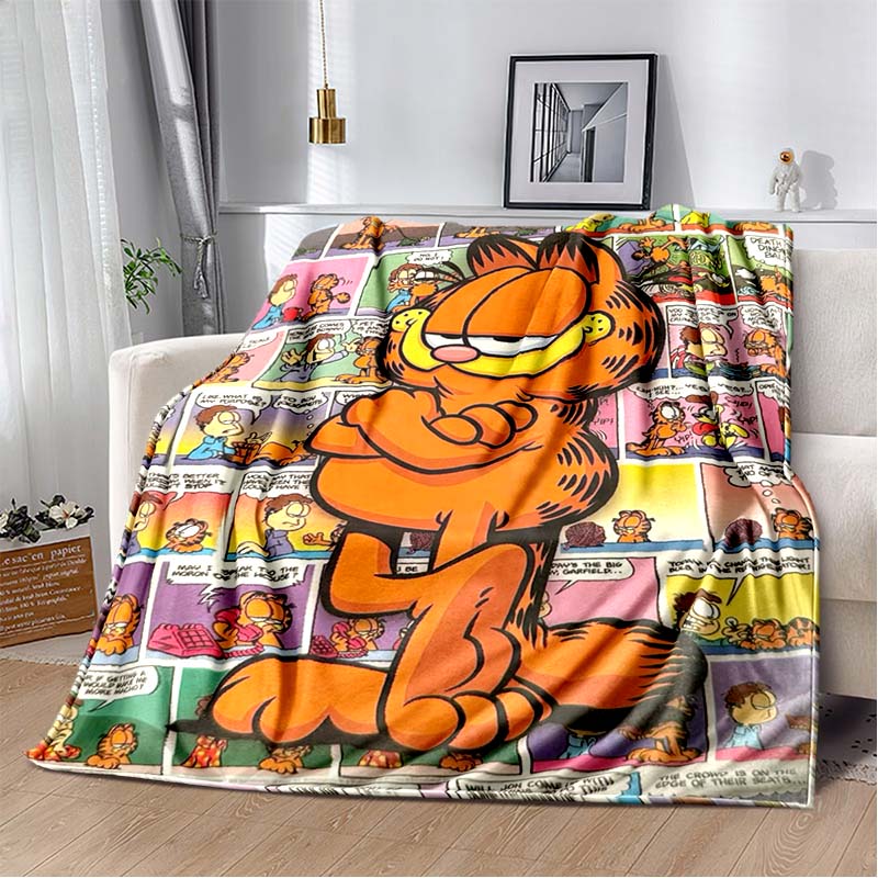 Cartoon Cute Yellow Cat G-Garfield Anime Blanket Flannel Extra Large Warm Soft Sofa Bed Bedroom Portable Blanket Bed Cover Gift