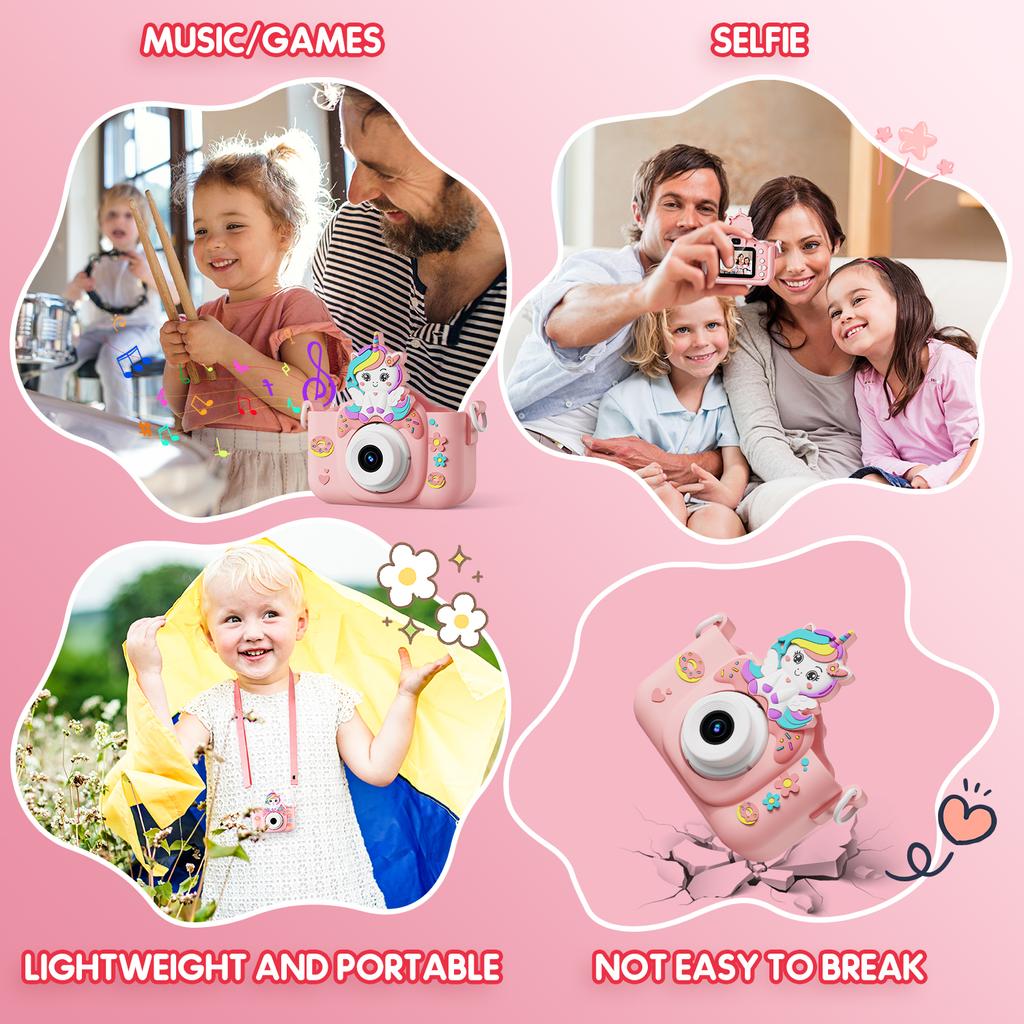 Детские игрушки для камер с 2-дюймовым экраном IPS, цифровые камеры, фотосъемка, селфи с картой на 32 ГБ, обучающая игра для девочек и мальчиков, подарок на день рождения