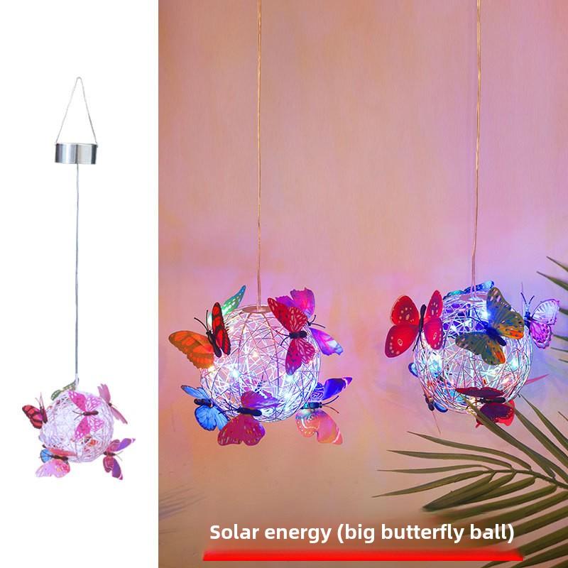 Новые светодиодные солнечные, бабочка подвесной шар для дерева, наружные декоративные светильники для патио и сада, круглые шары подвесные светильники для дерева, волосы светодиодные бабочки