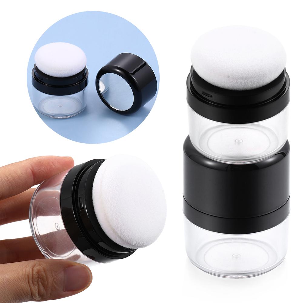 Powder Jar with Mushroom Sponge Puff Travel Powder Case with Mirror Portable Loose Powder Box