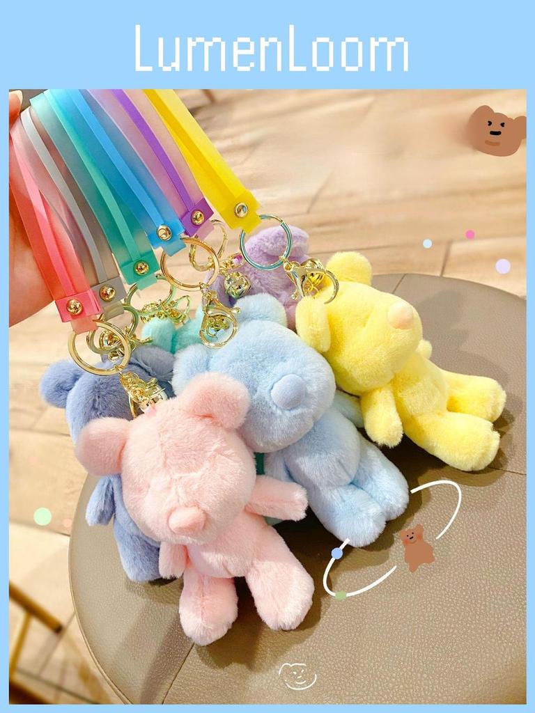 Colored Candy Delightful Plush Bear Keychain Cute Cartoon Pendant For Girls Stylish