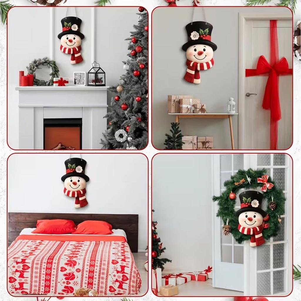 Christmas and winter wooden snowman decorations, indoor and outdoor home wall, window, and front door decorations