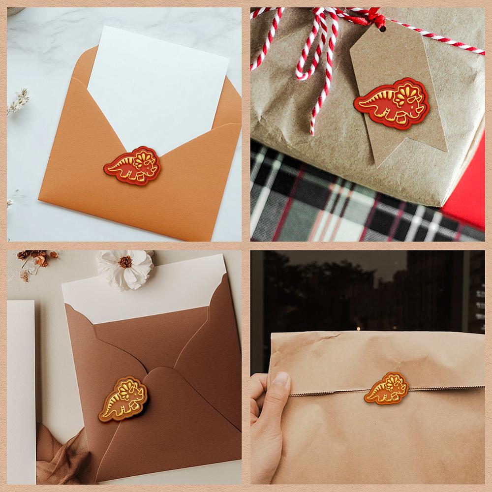 1set Wax Seal Envelope Gift Seal with Yellow Sandalwood Dinosaur 89~90mm
