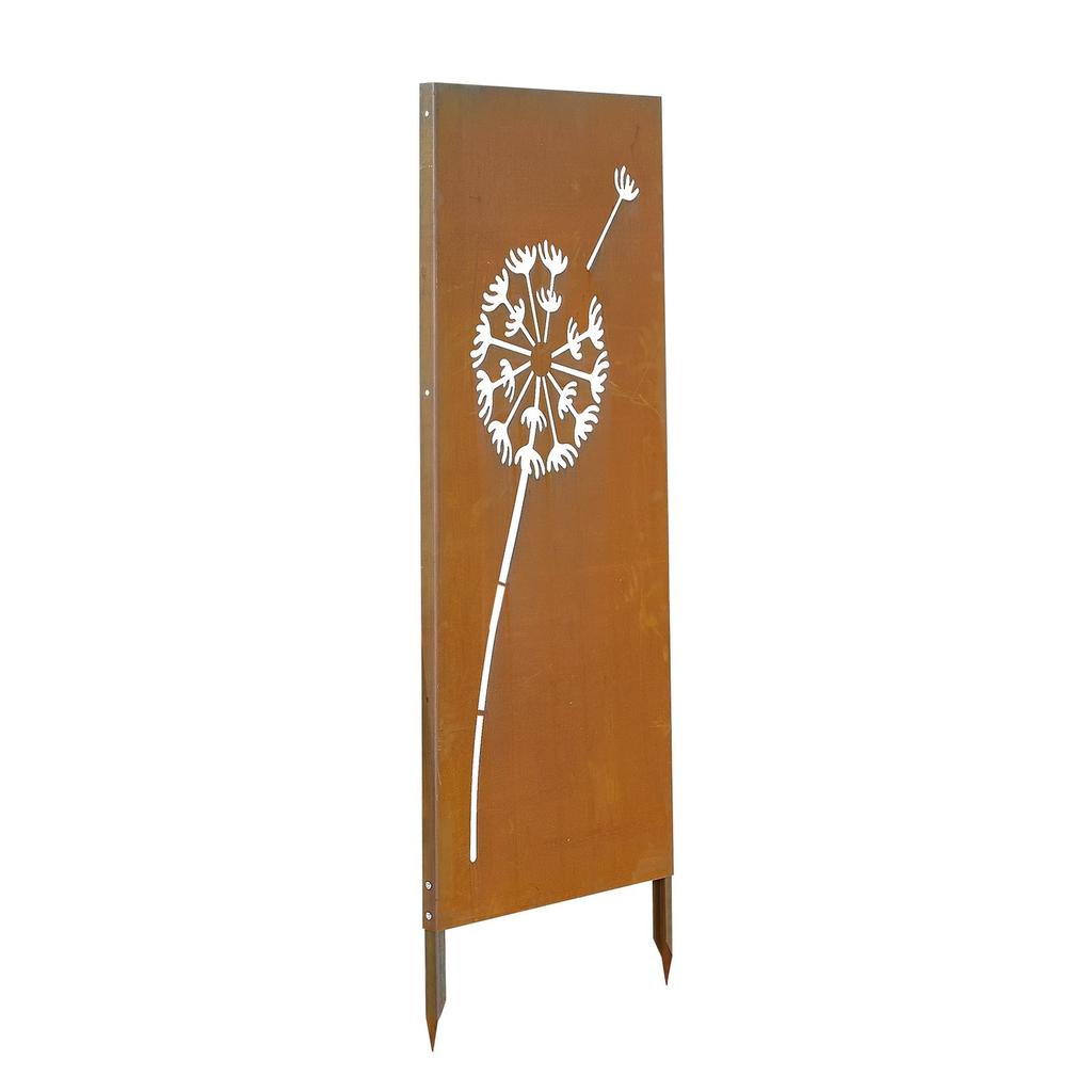 Metal Privacy Screen, 61 x 160 cm Freestanding Modern Privacy Fence, Garden Divider Panel with Extended Ground Stakes & Steel Plate, Freestanding