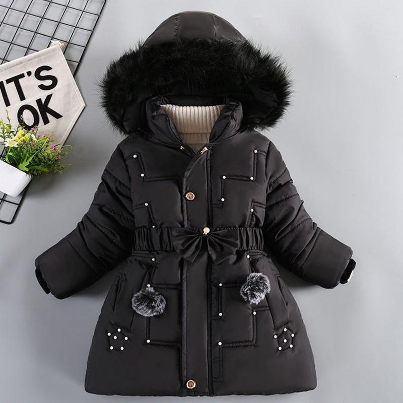 2023 New Thick Keep Warm Winter Girls Jacket Detachable Hat Plush Collar Hooded Coat For Kids 4 Color Children Birthday Present