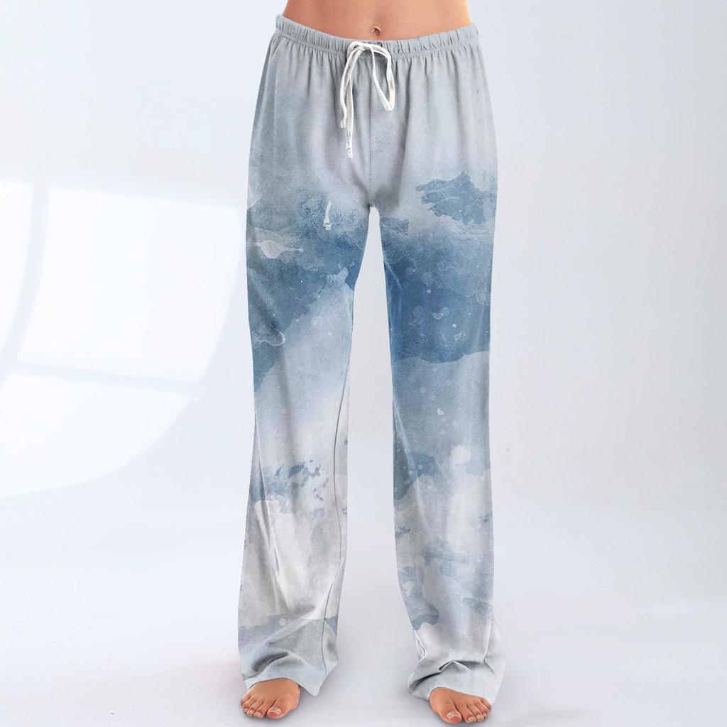 Womens Pajama Pants Sleepwear Casual Drawstring Elastic Waist Pants Comfy Straight Yoga Loose Trousers