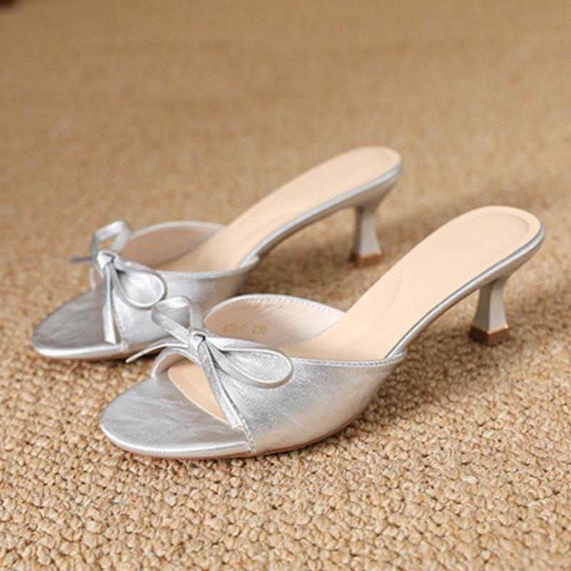 Fashion Sweet Butterfly-knot Slipper Women Elegant Round Toe Kitten Heel Slide Sandal Fashion Shallow Open Toe Brand Designer Dress Shoe