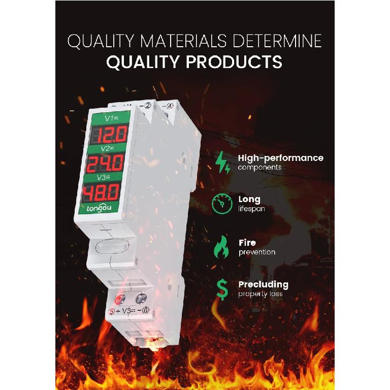 Din Rail Smart LED Digital DC11V-310V Direct Current Voltage Meter Numeric Display Voltage Gauge for Electronics