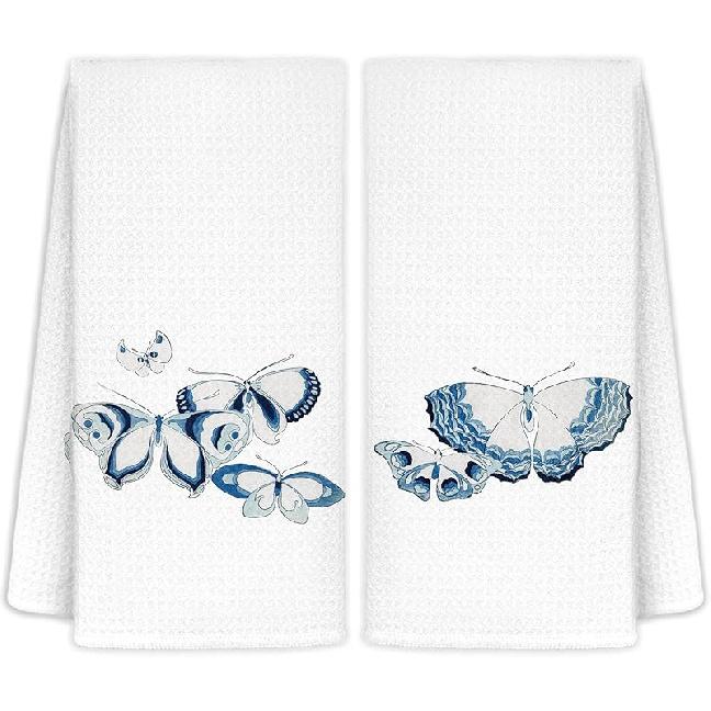 Blue and White Chinoiserie Floral Bird Tea Hand Dish Towels for Kitchen Bathroom, Chinoiserie Decor, Blue Tea Hand Dish Kitchen Towels, 16x24