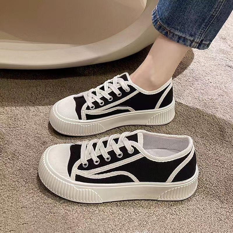 Женские парусиновые туфли Летние трендовые уличные женские повседневные туфли Толстая подошва Удобная женская обувь Спортивная дышащая корейская женская обувь