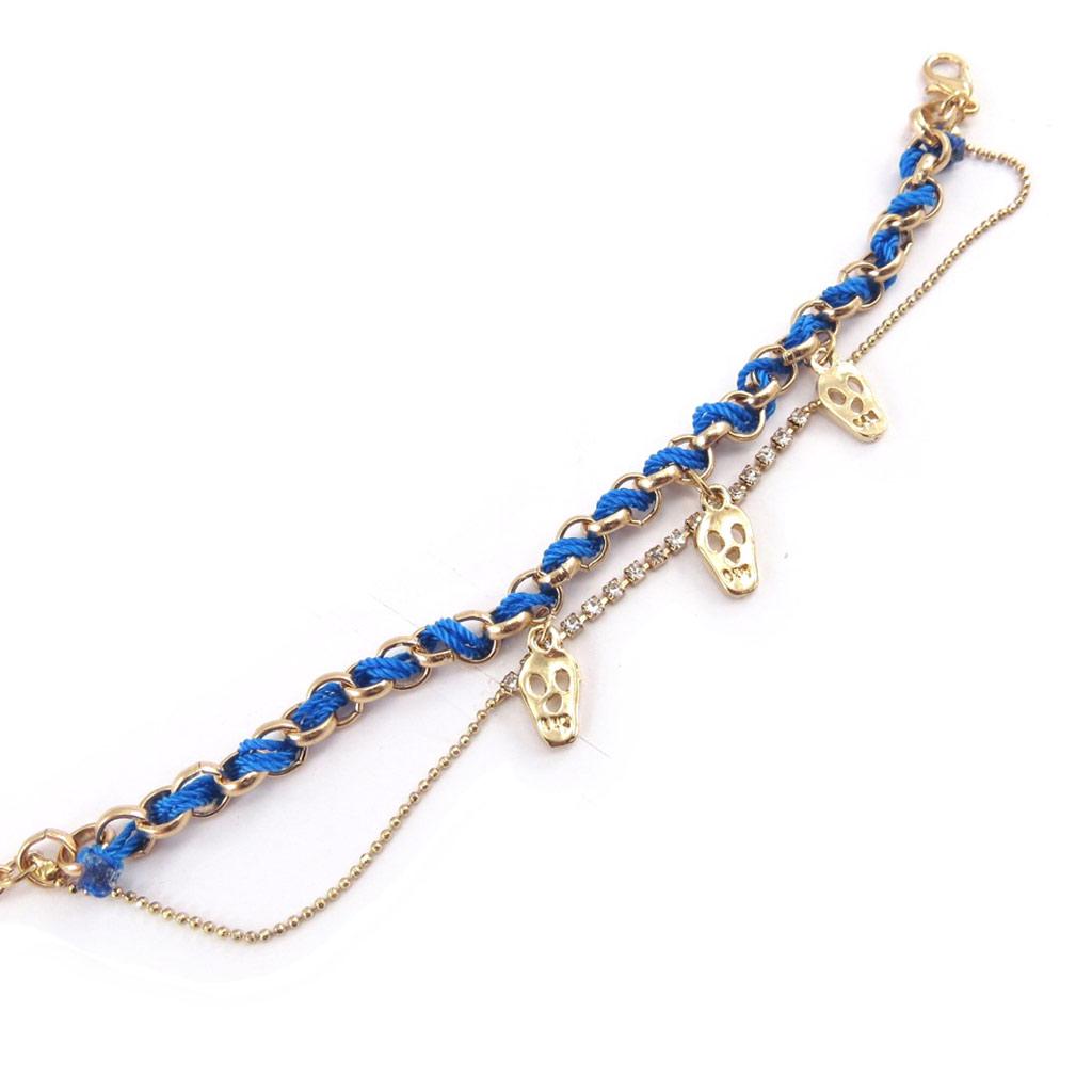 Les Trésors De Lily [J9489] - Golden Blue 'Skull' Designer Bracelet