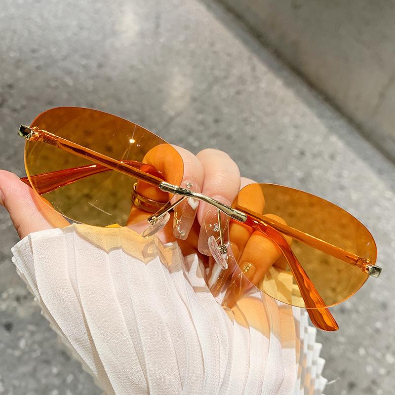 Солнцезащитные очки без оправы для девочек с металлическим корпусом, овальные солнцезащитные очки в стиле хип-хоп, очки с защитой от ультрафиолета