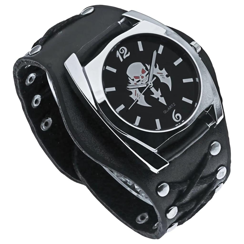 New Design Watch Button Leather Strap Skull Quartz Punk Rock Gothic Wristwatch Unisex Men Women Birthday Christmas Halloween Good Gifts