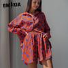 Женский комплект из рубашки с принтом, летний модный повседневный комплект из оранжевой рубашки и шорт с принтом в виде листьев бамбука
