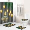 Christmas Bathroom Non-Slip Door Mat, Shower Curtain Floor Mat Combination Four-Piece Toilet Absorbent Carpet