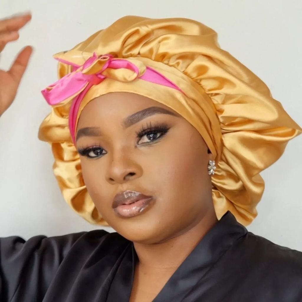 Hot Sale Designer Bonnets Women Sleeping Long Tie Silk Bonnets Satin Double Layer Luxury Bonnets