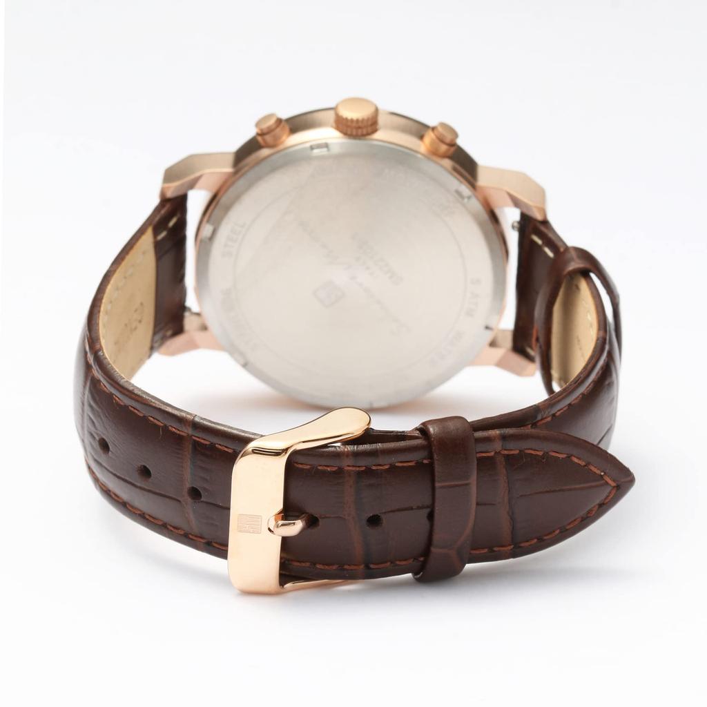 Watch Simple Thin Analog Quartz Business Chronograph Leather Strap Pink Gold White with Cross PGWH [Salvatore Marra] Men's Men's [Item]