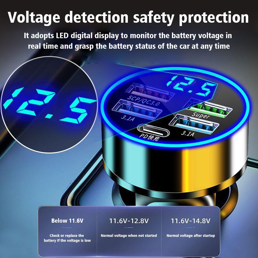 Автомобильное зарядное устройство с 4 портами USB Type C PD 250 Вт, адаптер для быстрой зарядки для Huawei OPPO Oneplus iPhone 14 Pro Max 13 12 11 Mini XS