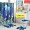 New Fashion 4Pcs/Set Shower Curtain Bathroom Waterproof Floor Rug Lid Toilet Cover Bath Mat Set