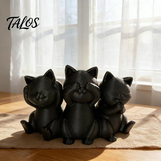 Эстетичная кошачья арт-фигурка «Три мудрых кота», 3D-печатная минималистичная статуэтка для стола, декоративные скульптуры, украшение для дома, орнамент «Древняя мудрость»