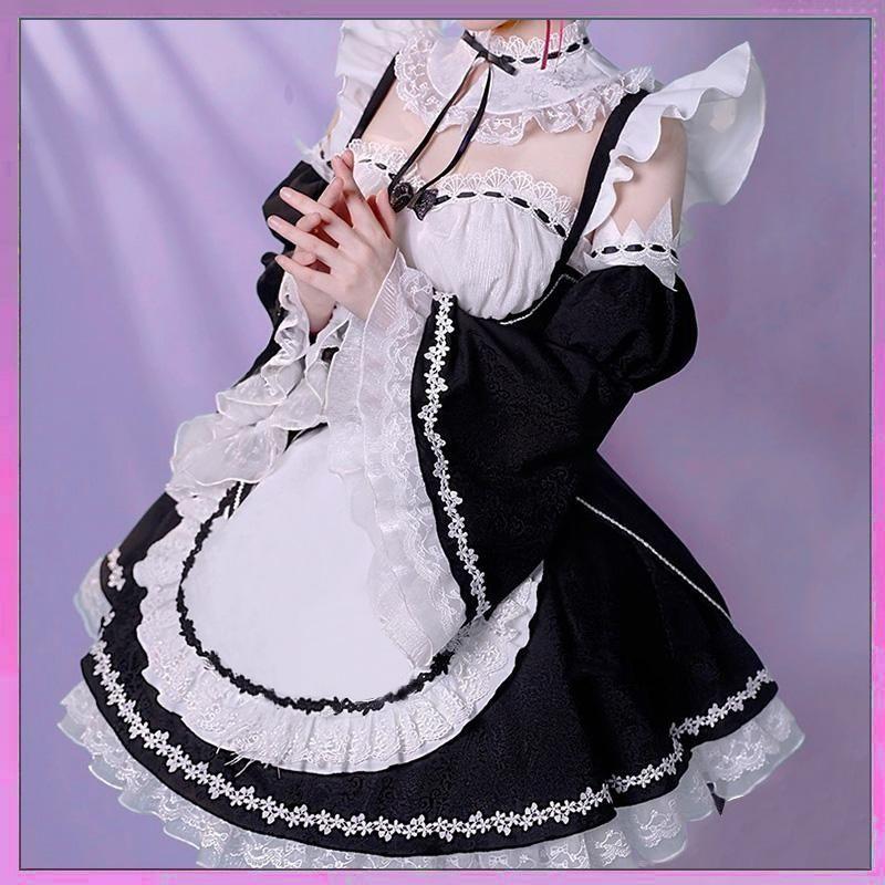 Rem Cosplay Costume Re:Life in A Different World From Zero Uniform Outfits Full Set for Girls Halloween Carnival Fancy Suits