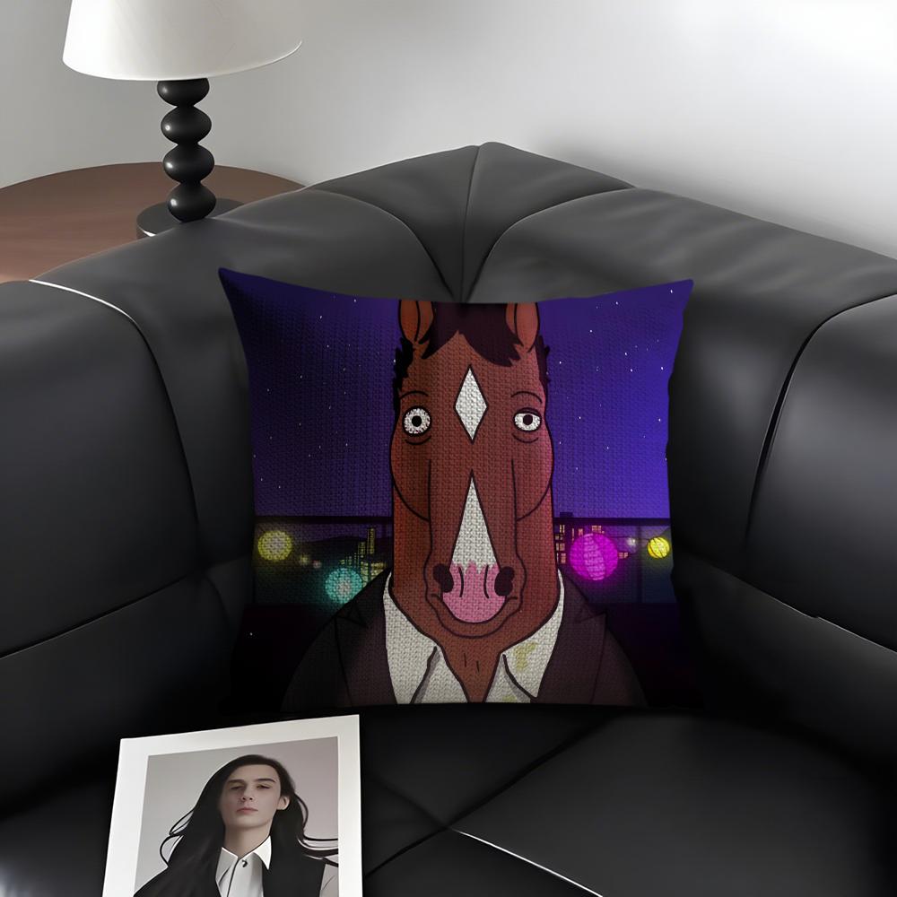 B-Bojack H-Horseman Мультяшная Наволочка Натуральный Лен Органическая Ткань Двусторонняя Печать Диван Домашний Декор Подарок Наволочка
